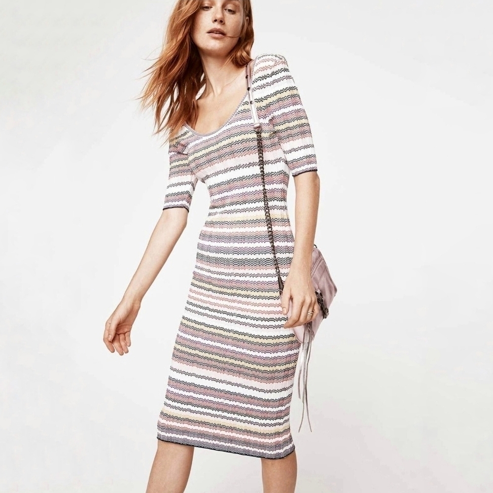 Rebecca Minkoff Striped sweater dress midi multi colored rib knit size medium